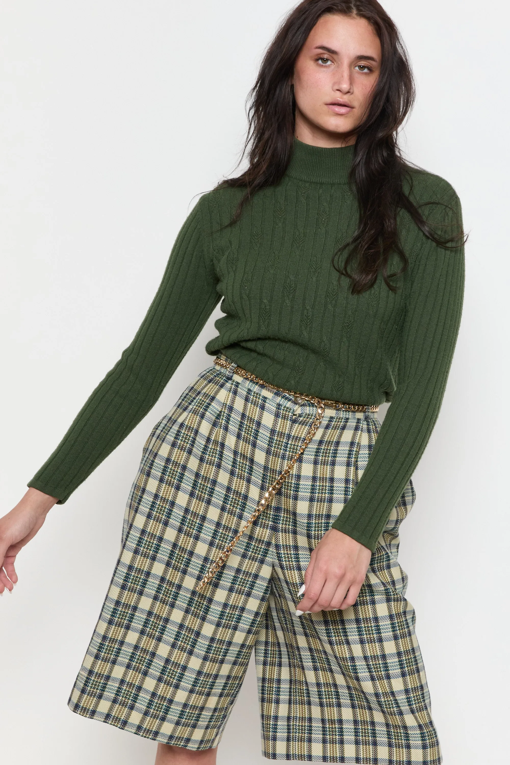 90s Army Green Mock Neck Sweater M