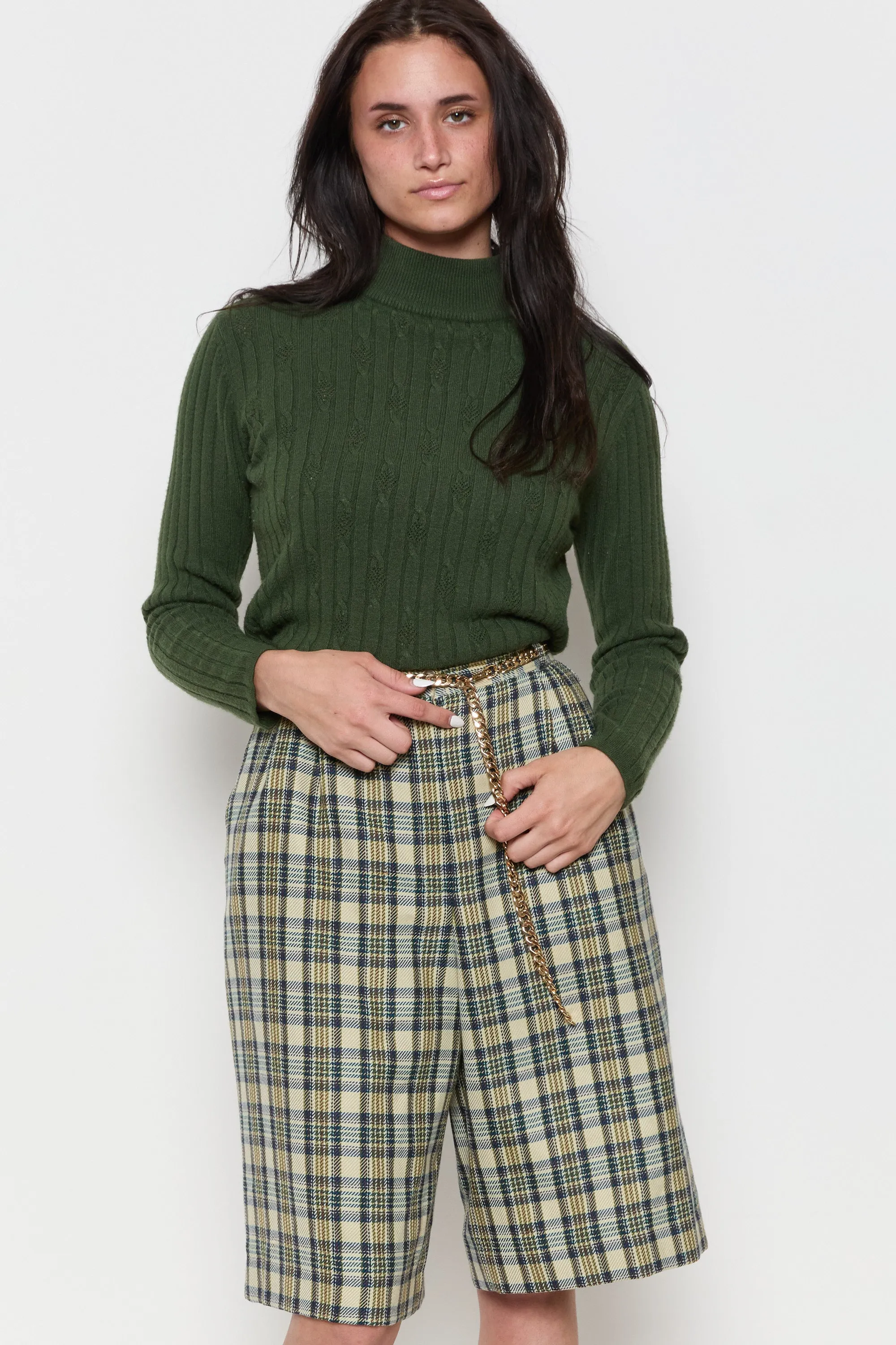 90s Army Green Mock Neck Sweater M