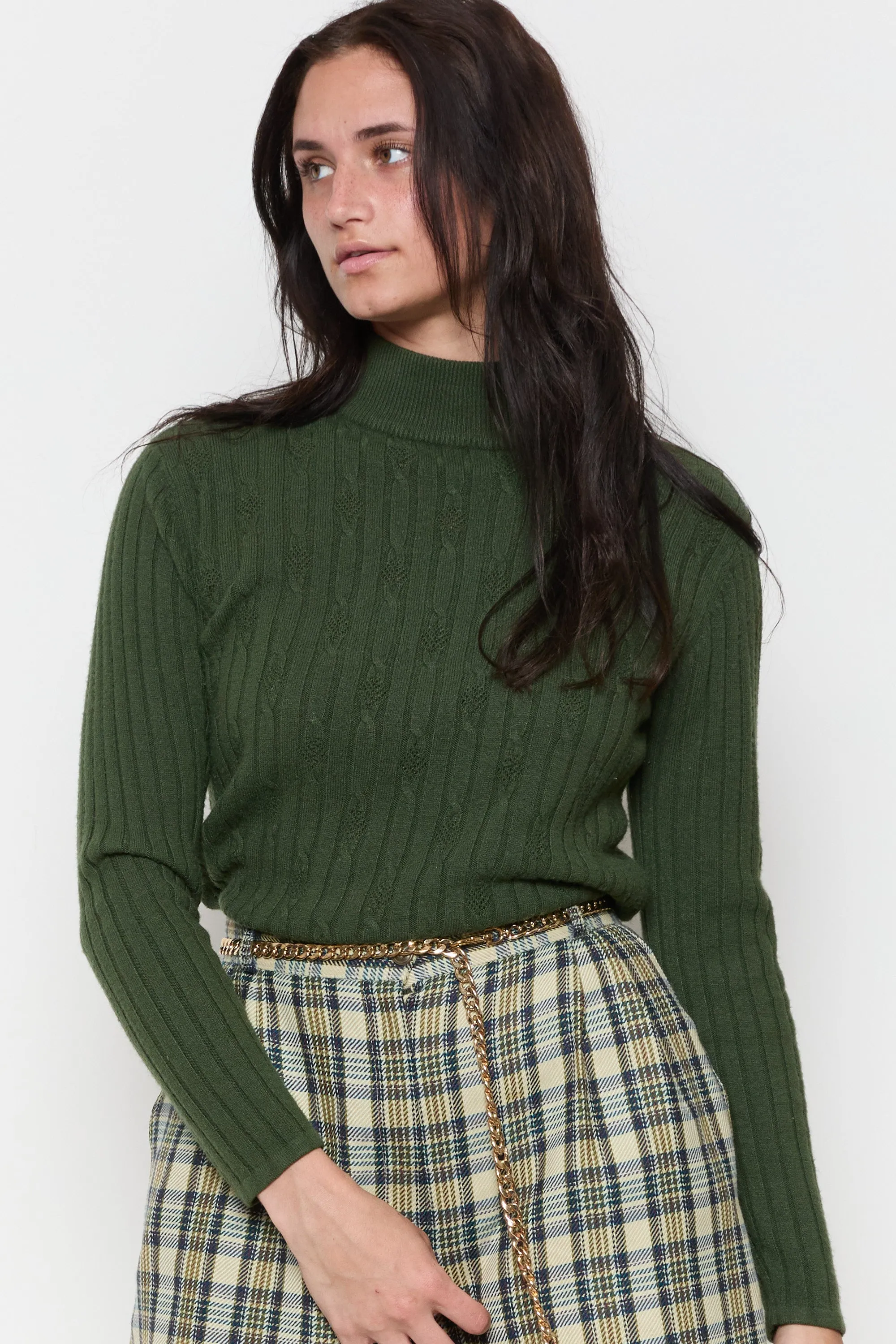 90s Army Green Mock Neck Sweater M