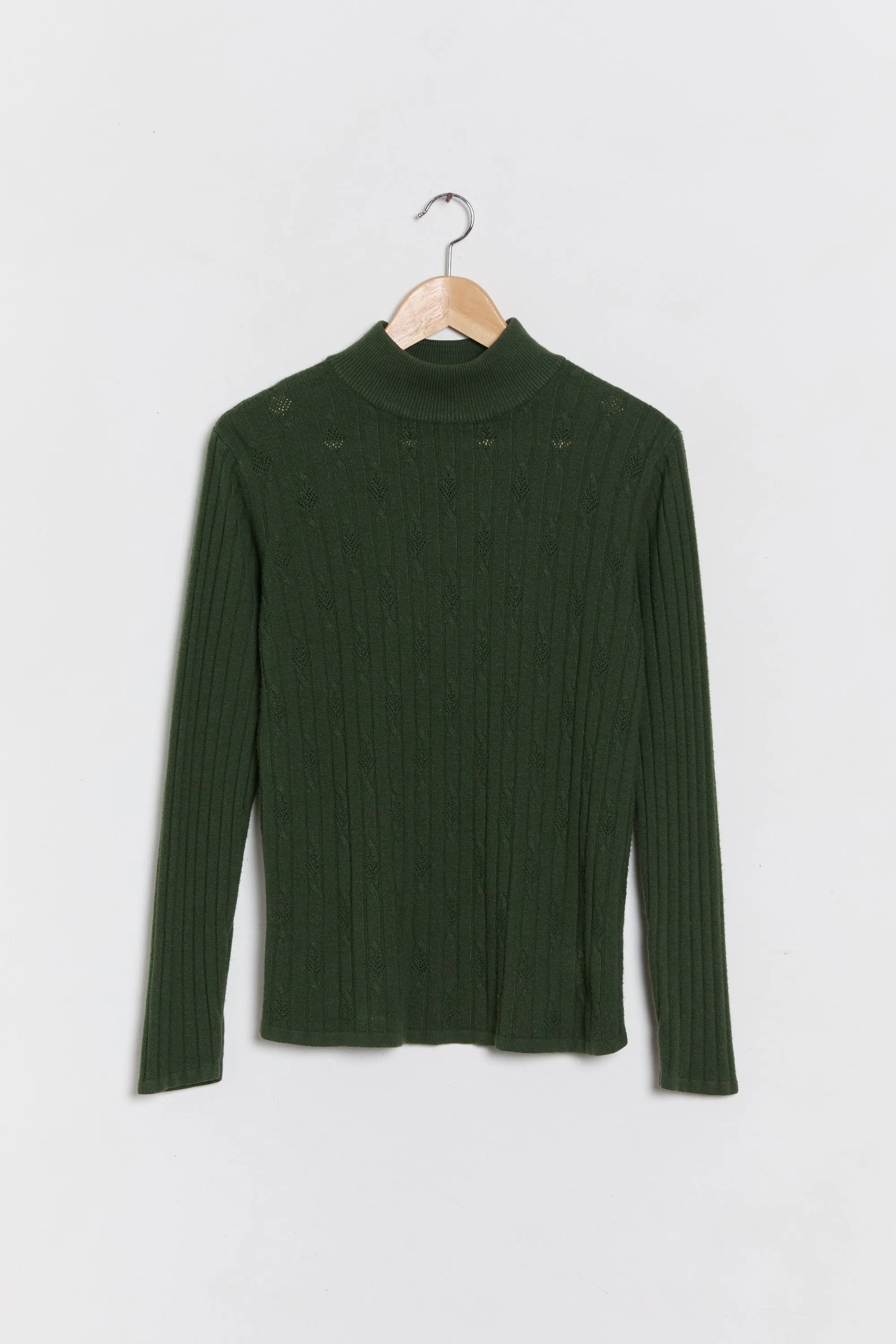 90s Army Green Mock Neck Sweater M