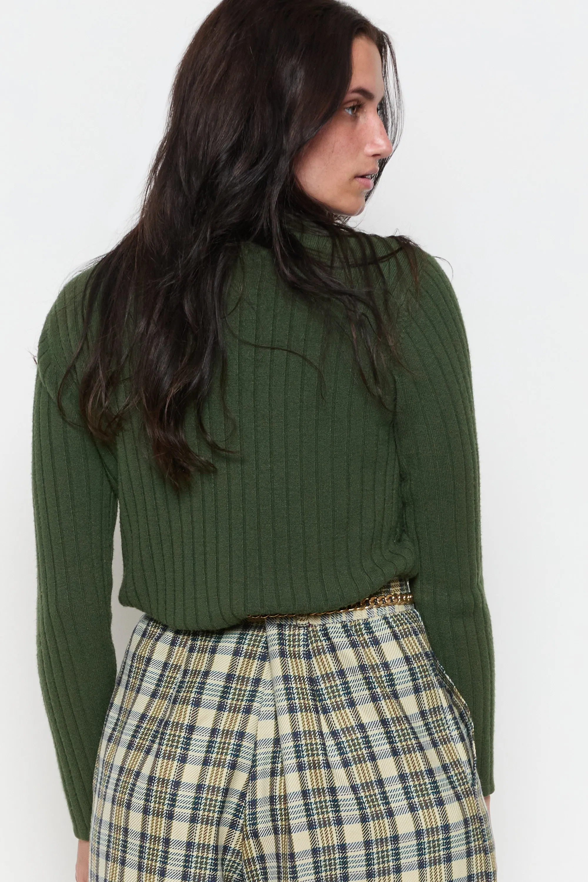 90s Army Green Mock Neck Sweater M