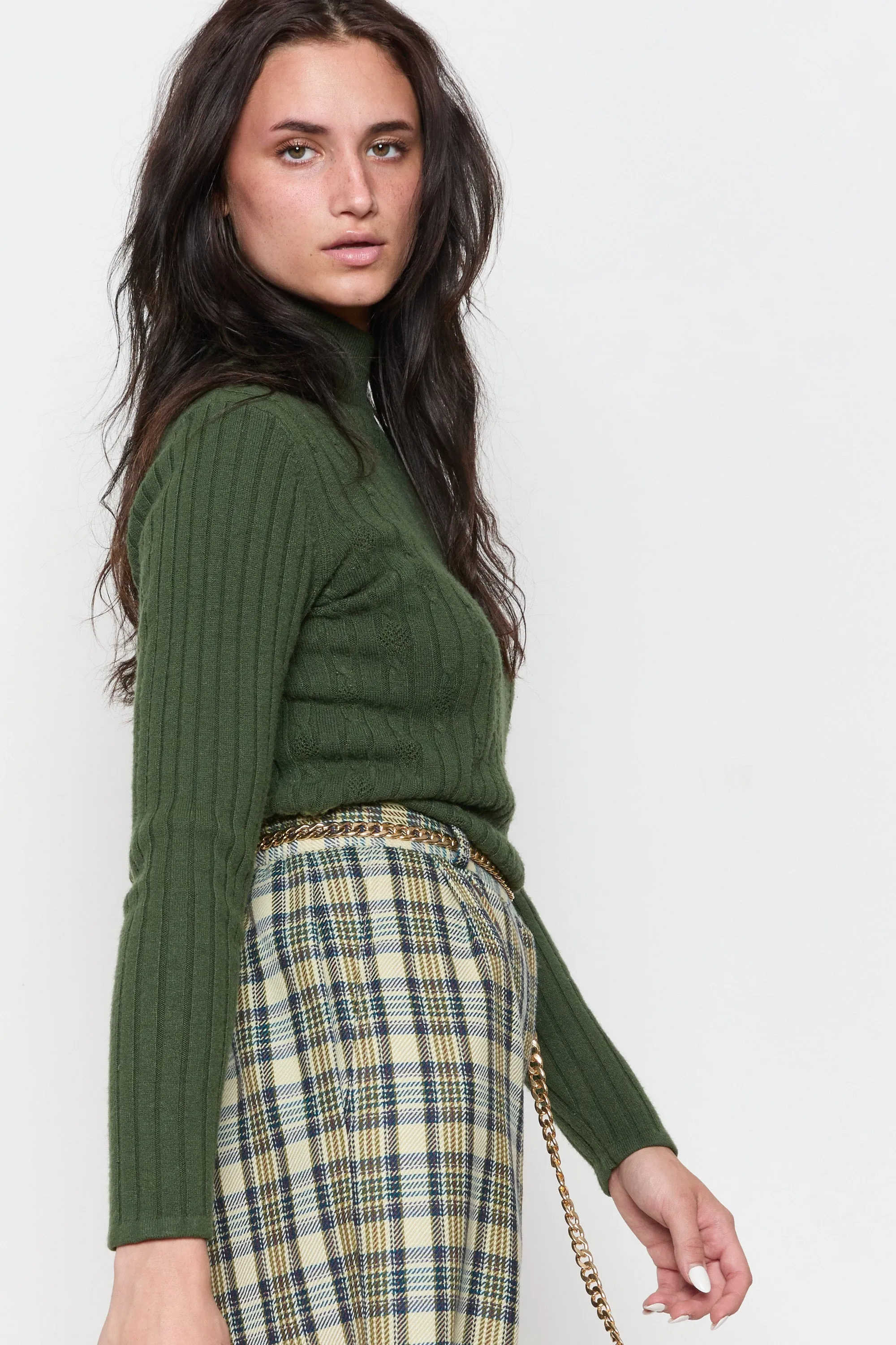90s Army Green Mock Neck Sweater M