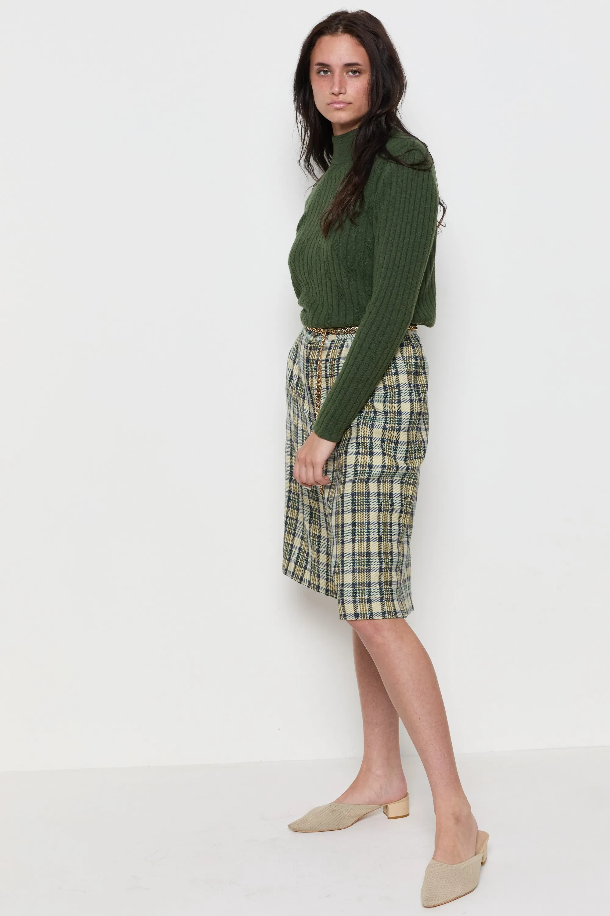 90s Army Green Mock Neck Sweater M
