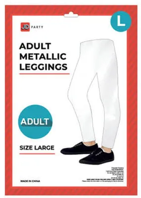 Adult White Metallic Leggings - Large