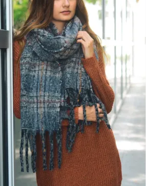 Charcoal Mix Plaid Tassel Blanket Scarf