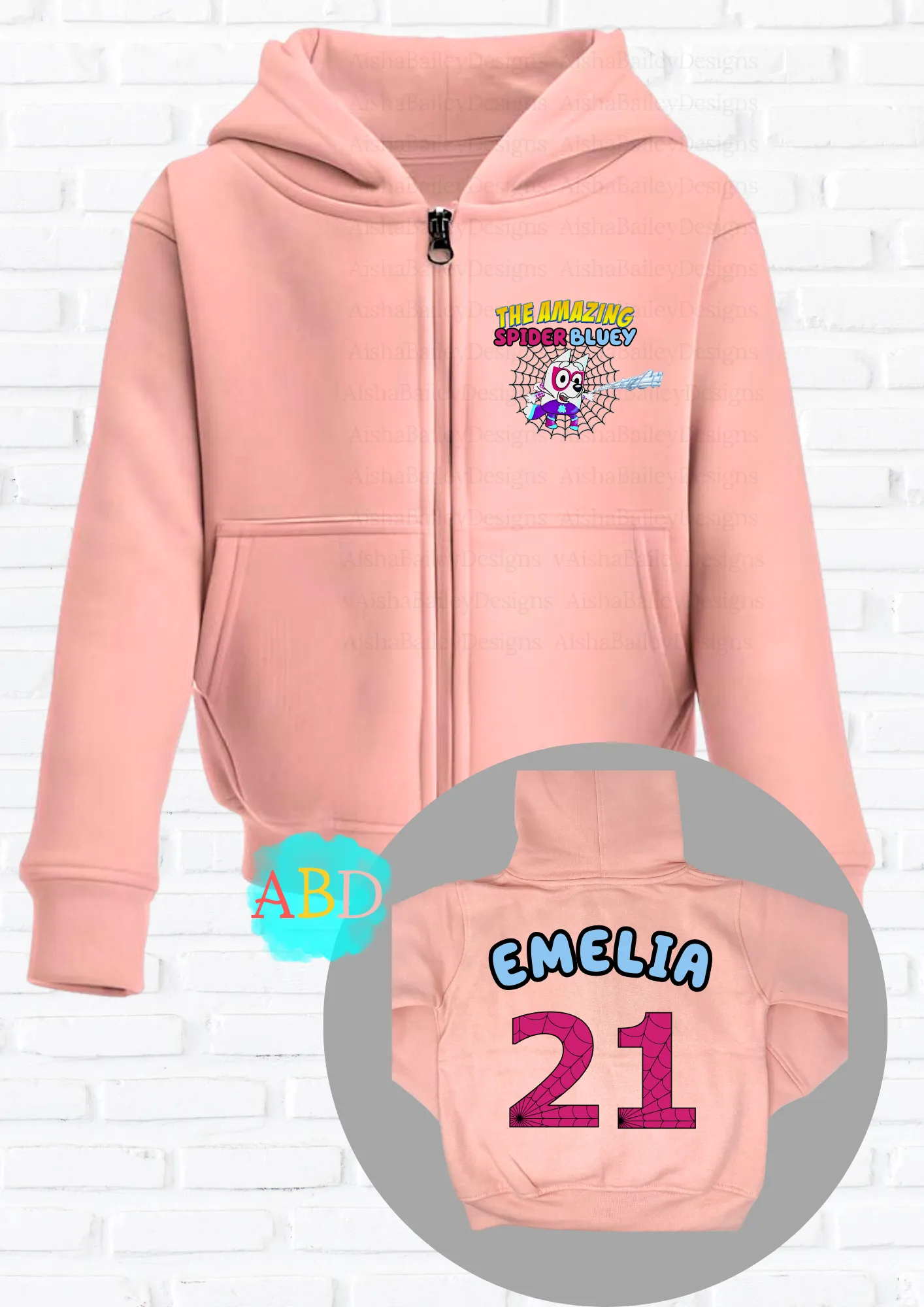 Girls' Personalised Spider Muffin from Bluey Custom Hoodie with back print  - any name and number
