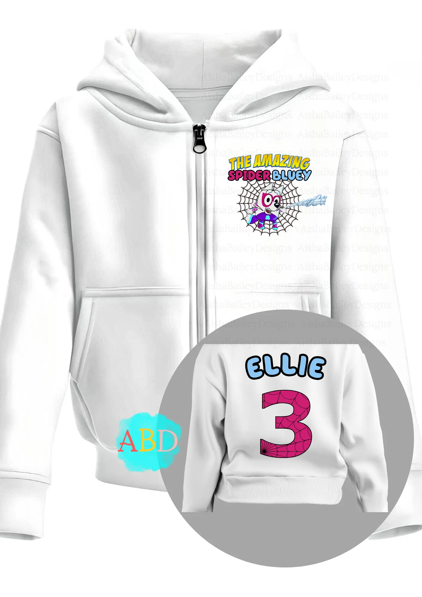 Girls' Personalised Spider Muffin from Bluey Custom Hoodie with back print  - any name and number