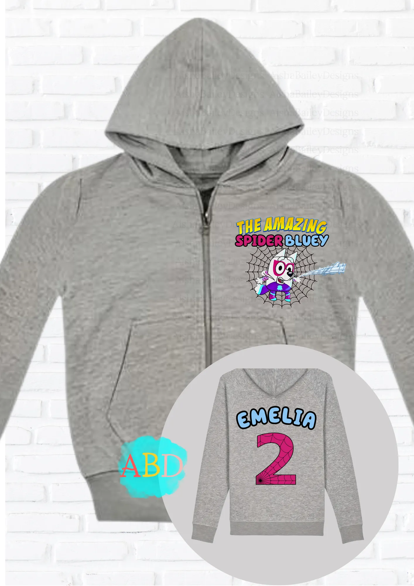 Girls' Personalised Spider Muffin from Bluey Custom Hoodie with back print  - any name and number
