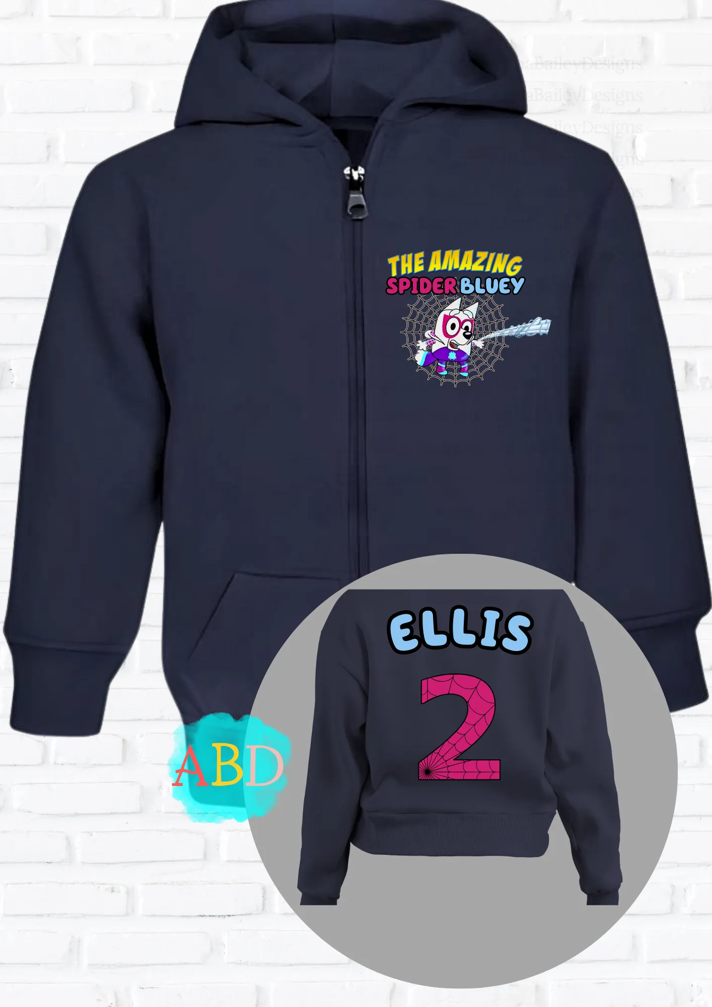 Girls' Personalised Spider Muffin from Bluey Custom Hoodie with back print  - any name and number
