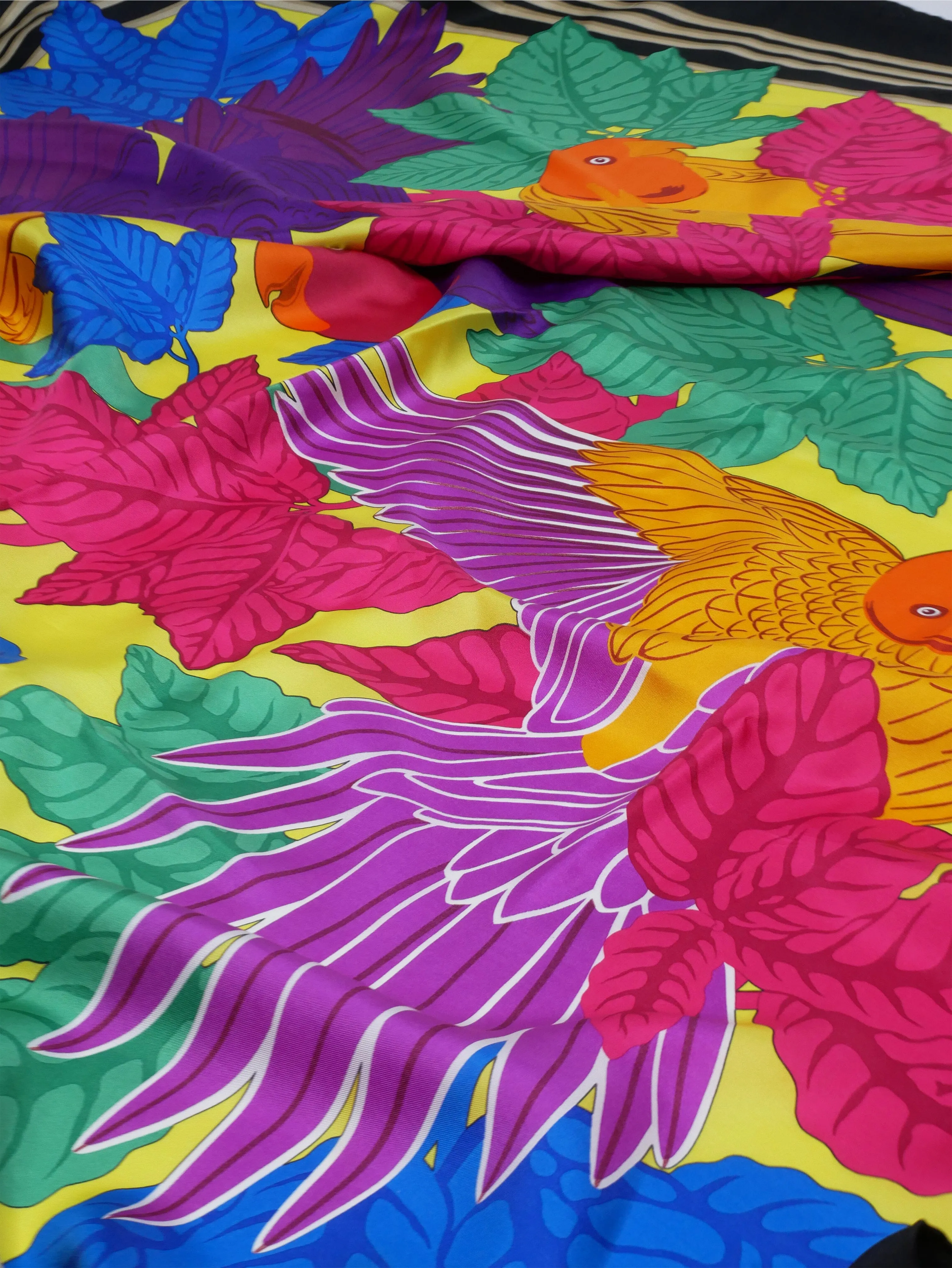 Multicoloured bird printed scarf