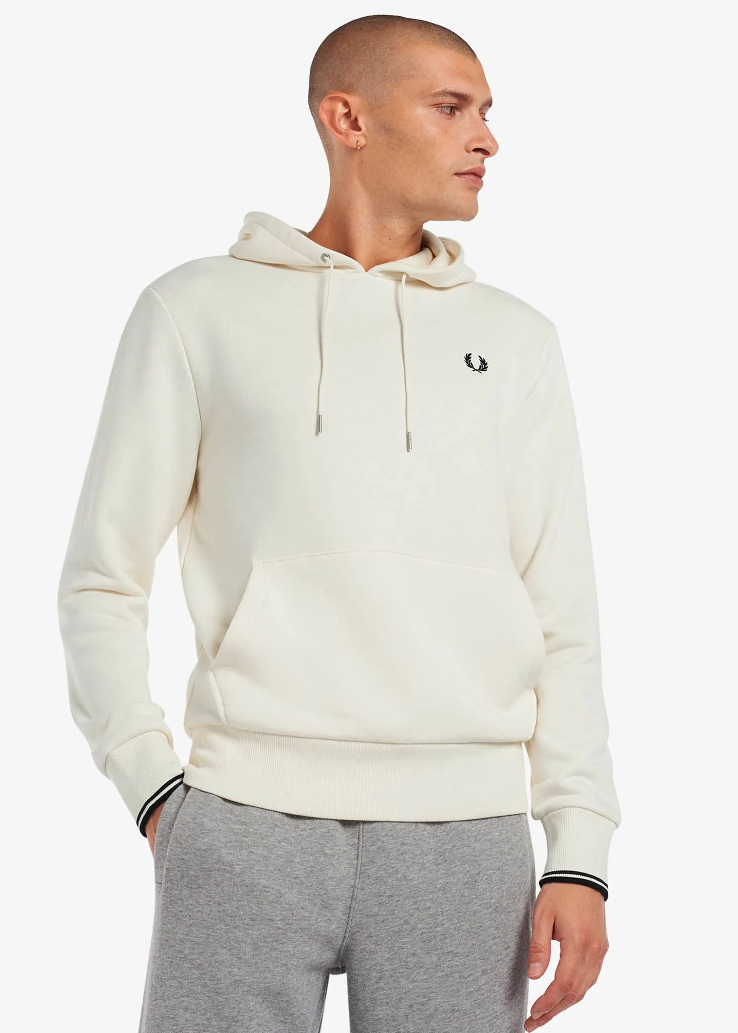 Tipped hooded sweatshirt - ecru